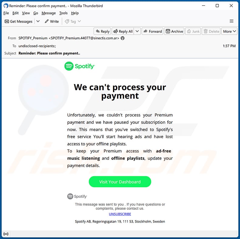 Spotify-themed spam email (2024-03-26)