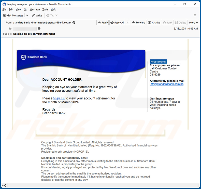 Standard Bank email scam (2024-03-14)