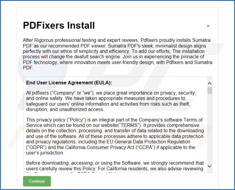 SumatraPDF PUA installation setup