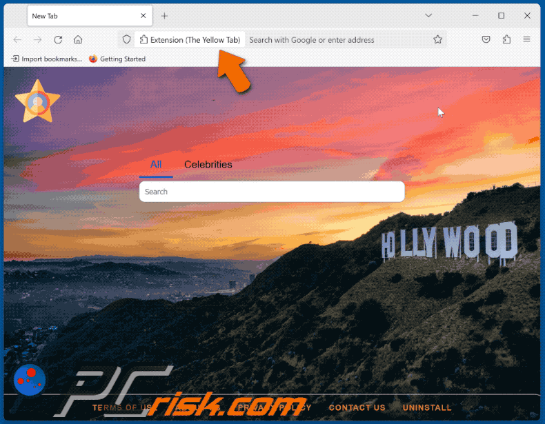 The Yellow Tab browser hijacker redirecting to Yahoo (GIF)