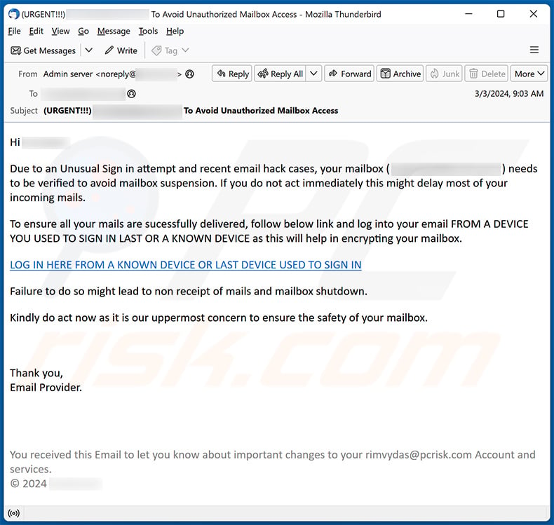 Unusual Sign-in Activity email scam (2024-03-04)