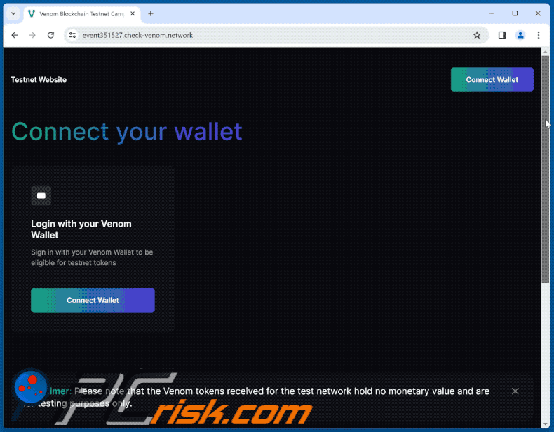 Appearance of VENOM Airdrop scam (GIF)