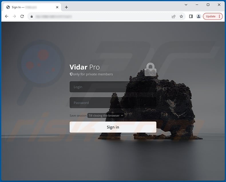 Vidar trojan's web admin panel login