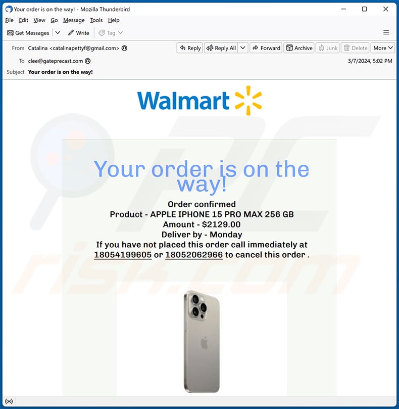Walmart Order email scam (2024-03-19)