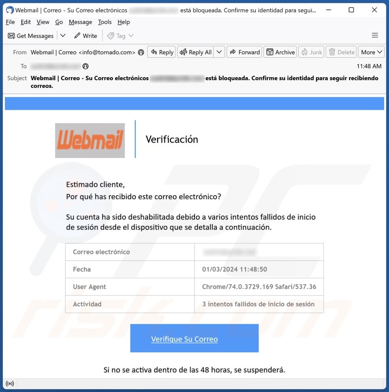 Webmail Verification email spam campaign