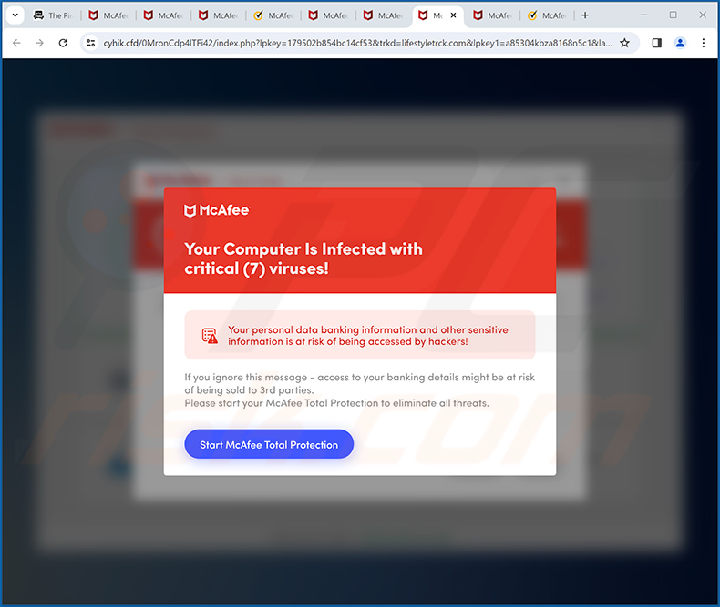 McAfee - Your Computer Is Infected With critical (7) viruses! pop-up scam
