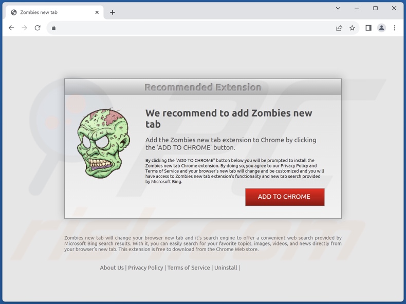 Website used to promote Zombie new tab browser hijacker