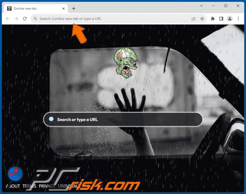 Zombie new tab browser hijacker redirecting to Bing (GIF)