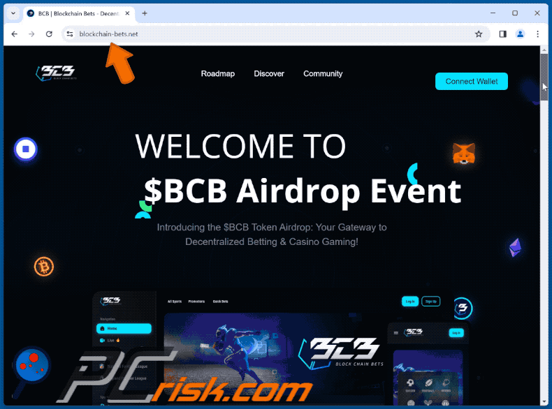 Appearance of $BCB Airdrop Event scam (GIF)