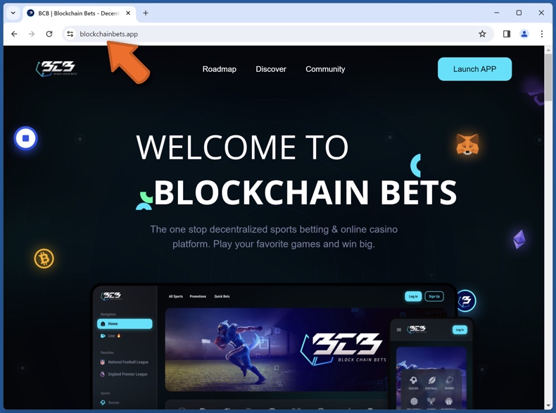 Appearance of the real Blockchain Bets website (blockchainbets.app)