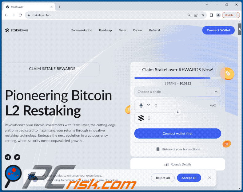 Appearance of Bitcoin L2 Restaking scam (GIF)