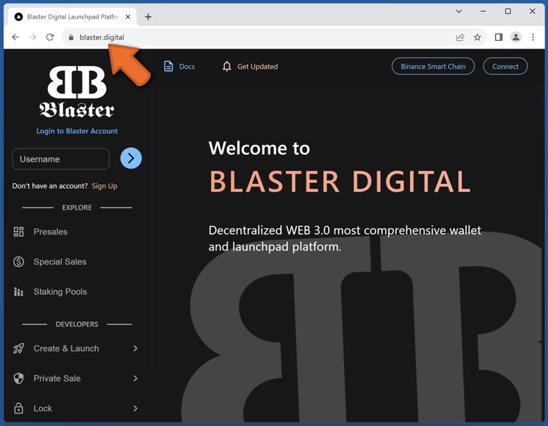 Appearance of the real Blaster Digital website (blaster.digital)