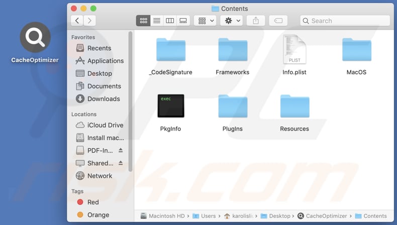 CacheOptimizer adware installation folder
