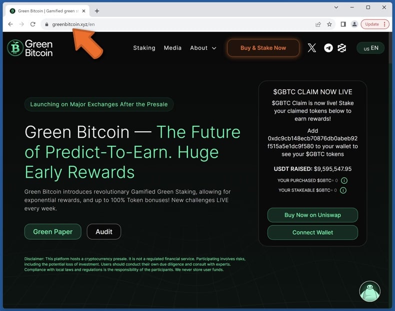 Appearance of the real Green Bitcoin platform (greenbitcoin.xyz)