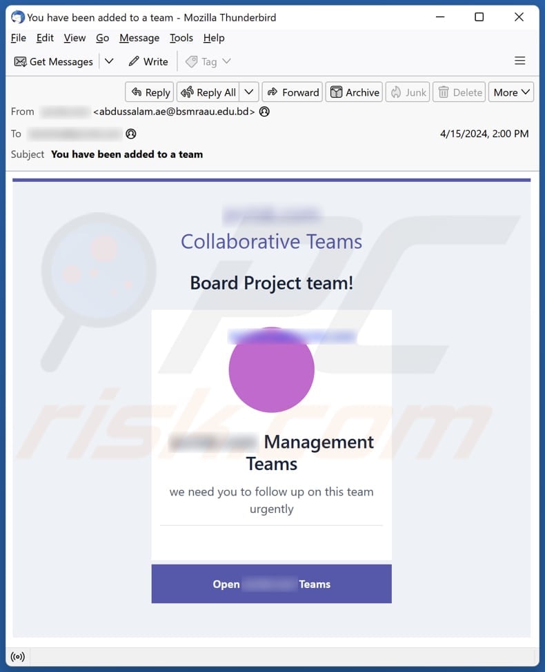 Collaborative Teams email spam campaign