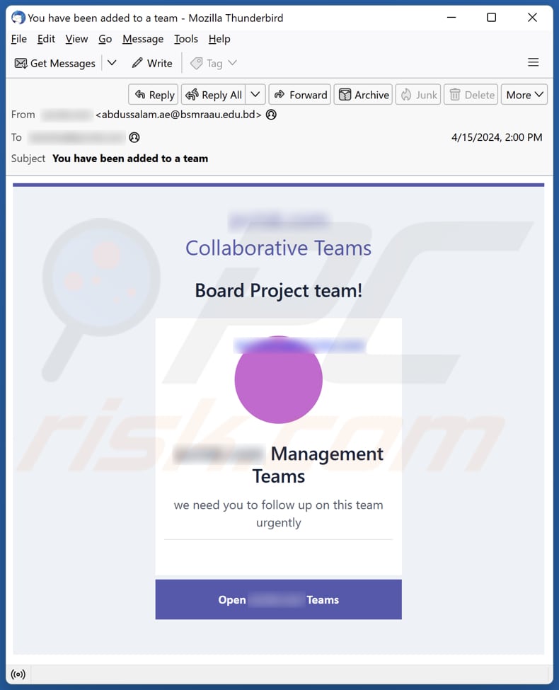 Collaborative Teams email spam campaign