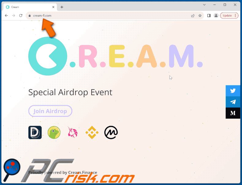 Appearance of Cream Airdrop scam