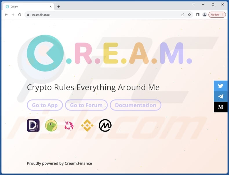 Cream Airdrop scam real website (cream.finance)