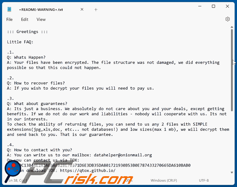 Datah ransomware text file (+README-WARNING+.txt)