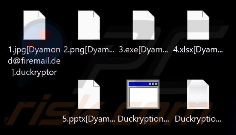 Files encrypted by Diamond (Duckcryptor) ransomware (.[Dyamond@firemail.de].duckryptor extension)