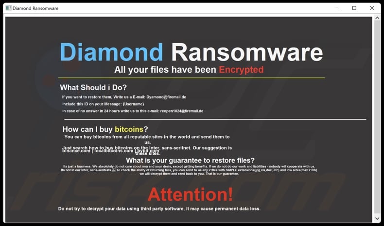 Diamond (Duckcryptor) ransomware ransom note (Duckryption_info.hta)