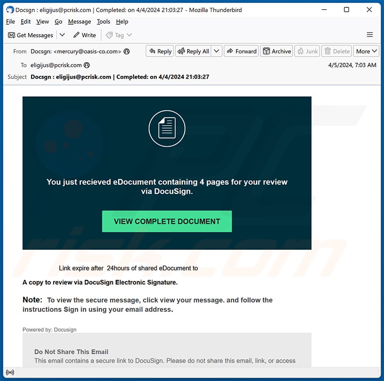 DocuSign - Completed Document Email Scam (2024-04-12)