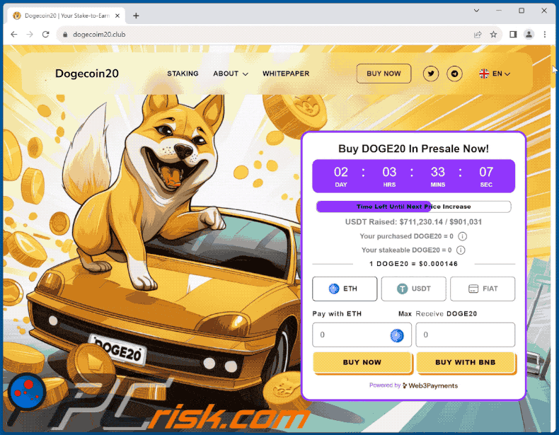 Appearance of DOGE20 Presale scam