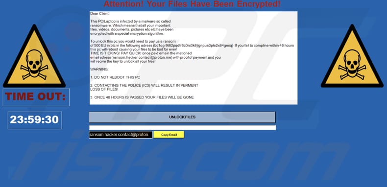$EBC ransomware full-screen ransom note