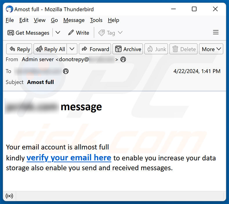 Email Account Is Almost Full email scam (2024-04-23)