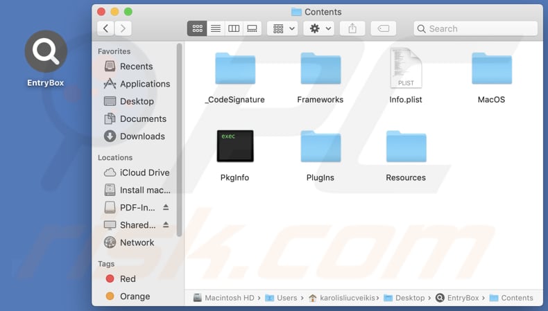 EntryBox adware installation folder