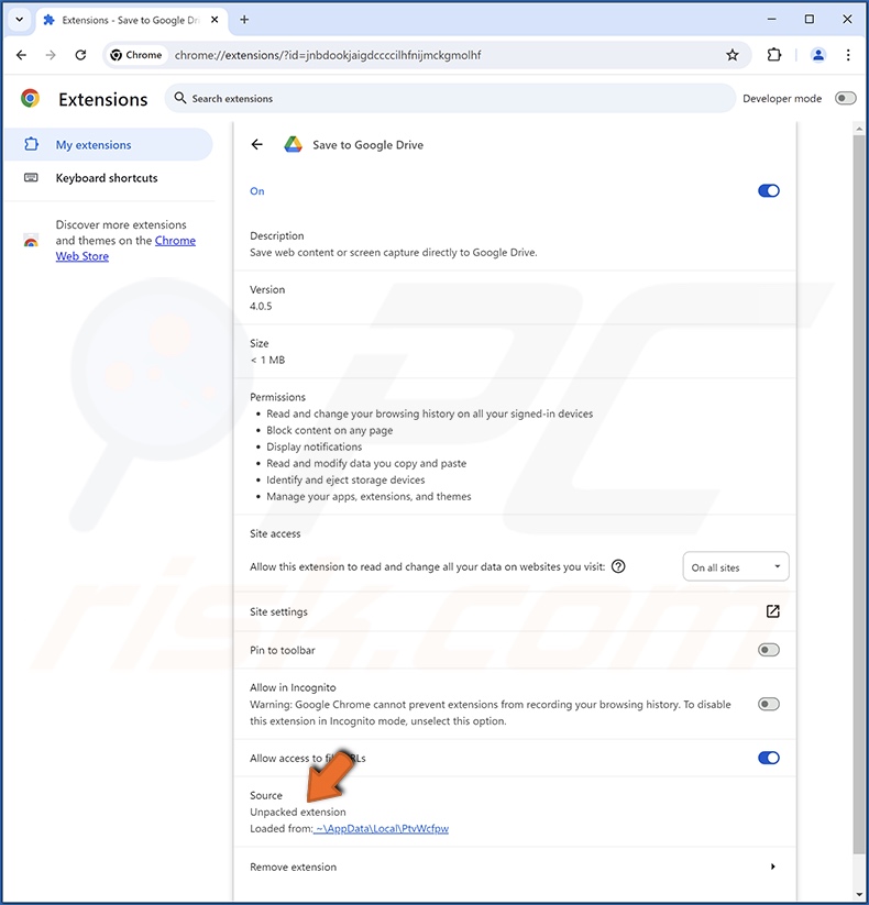 Fake Save to Google Drive extension browser extension details