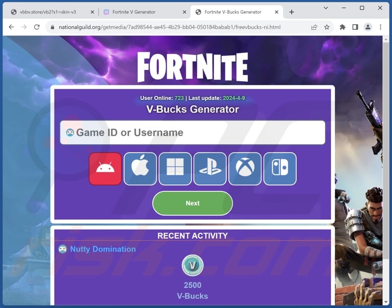 Fortnite V-Bucks Generator scam