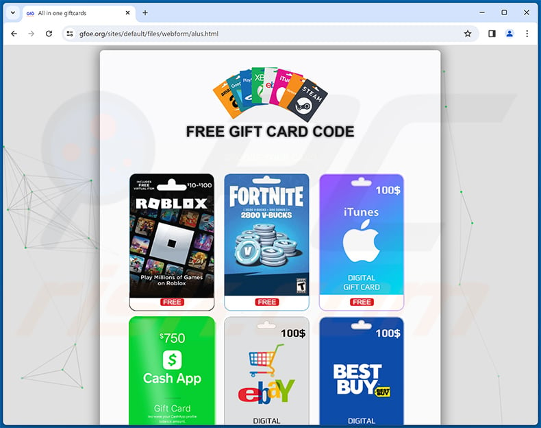 Gift Card Giveaway scam website
