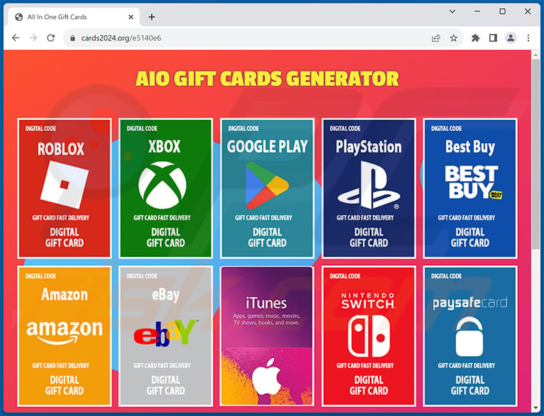Gift Card Giveaway scam website - cards2024[.]org