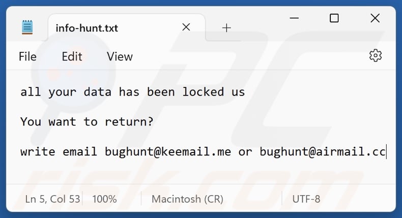 Hunt ransomware text file (info-hunt.txt)