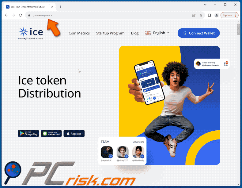 Appearance of Ice Token Distribution scam