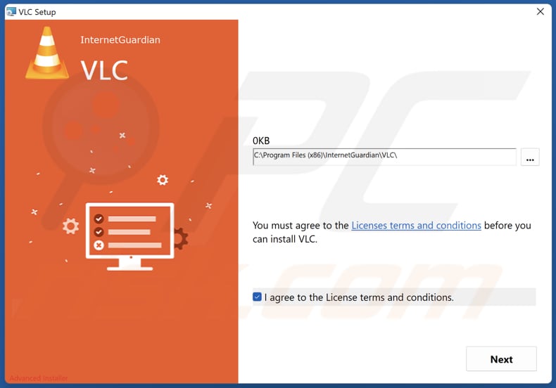 Deceptive VLC Media Player installer spreading InternetGuardian unwanted application (sample 1)