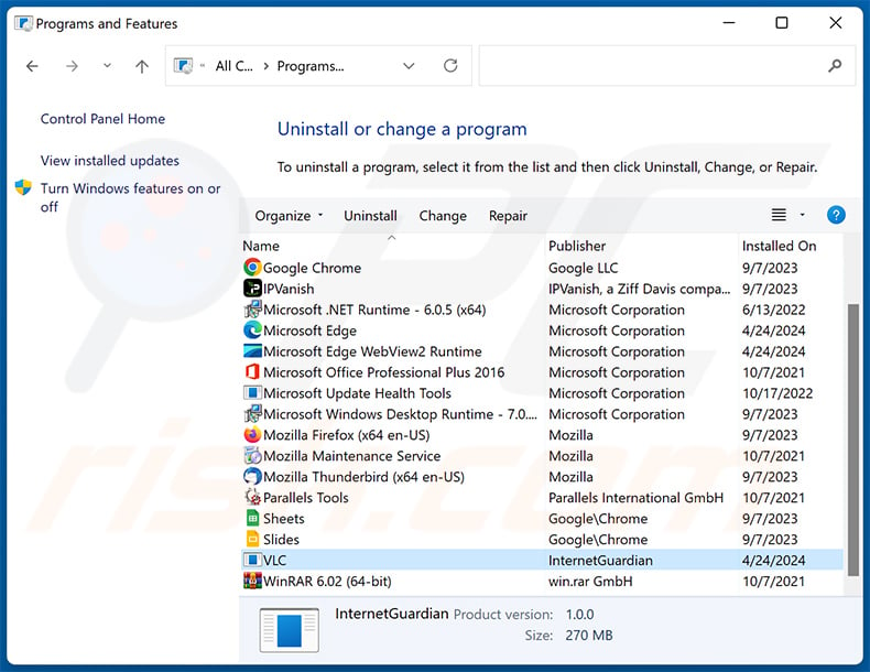 InternetGuardian uninstall via Control Panel