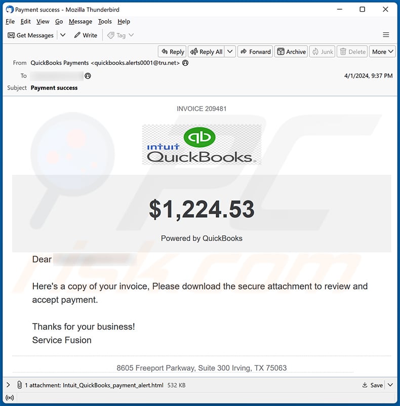 Intuit QuickBooks Invoice email scam (2024-04-02)