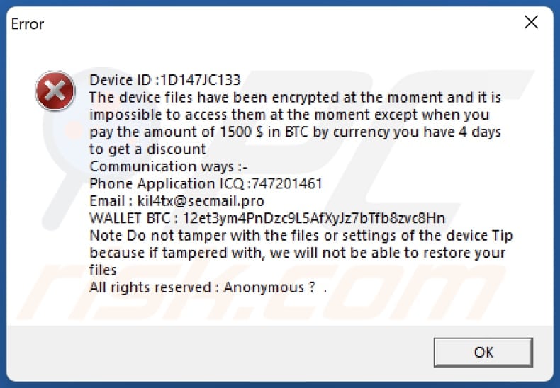 L00KUPRU ransomware error pop-up