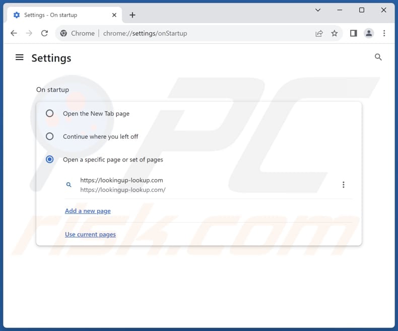 Removing lookingup-lookup.com from Google Chrome homepage
