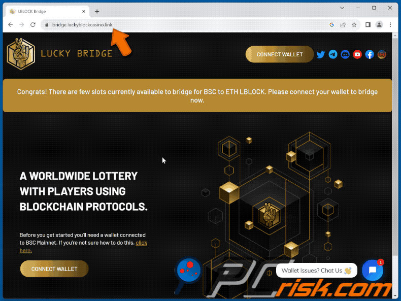 Appearance of Lucky Bridge BSC To ETH LBLOCK scam (GIF)