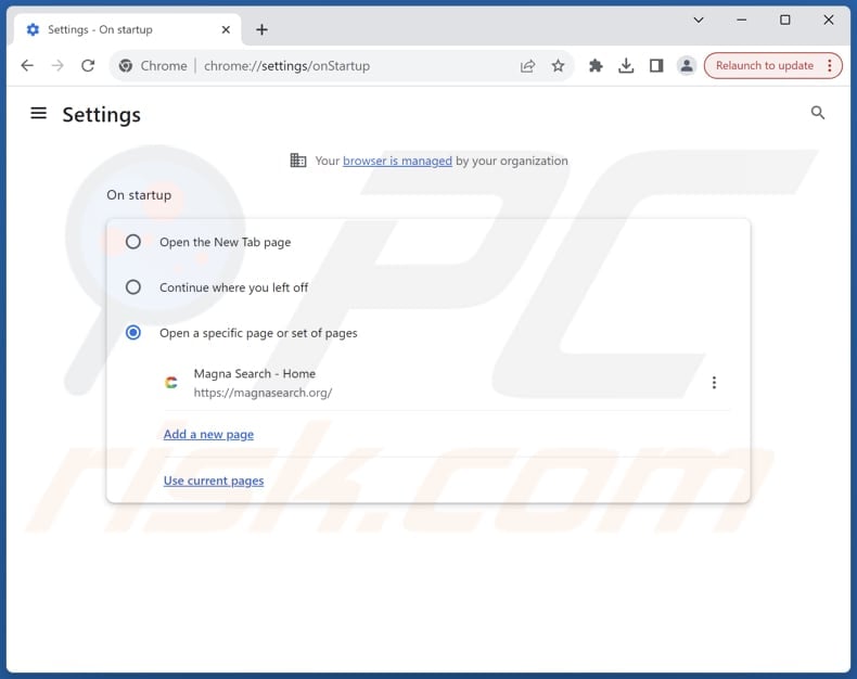 Removing magnasearch.org from Google Chrome homepage