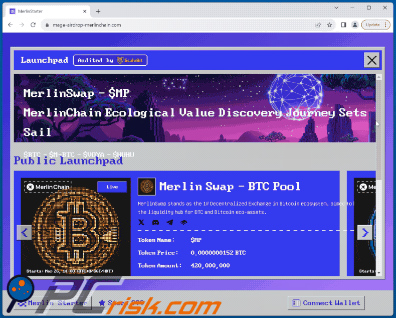 Appearance of Merlin Swap Airdrop scam