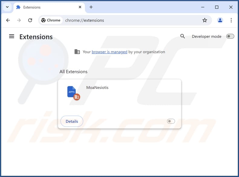 Removing MoaNesiotis malicious extension from Google Chrome step 2