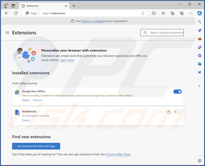 MoaNesiotis malicious extension on Edge browser