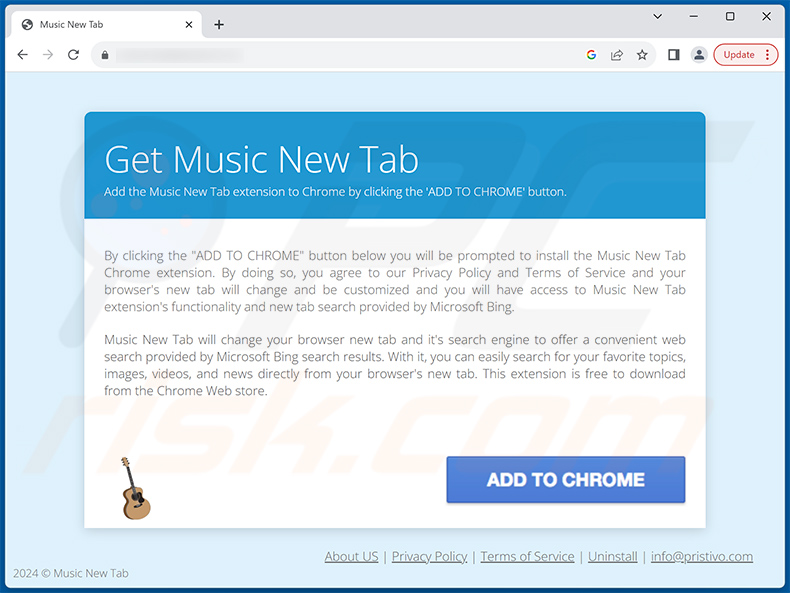 Website used to promote Music New Tab browser hijacker (sample 2)