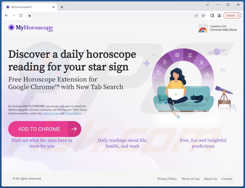 Website used to promote My Horoscope Pro browser hijacker