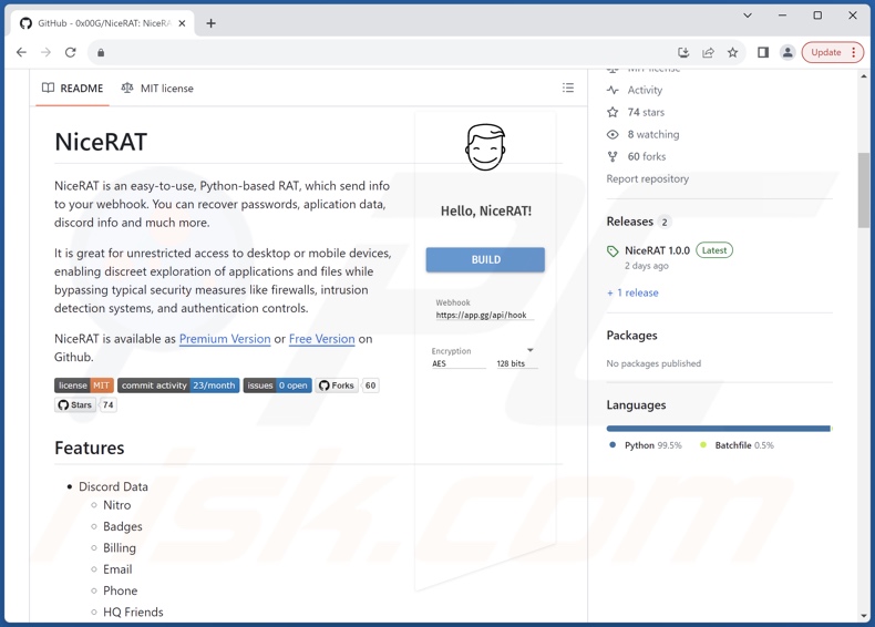 NiceRAT promoted on GitHub