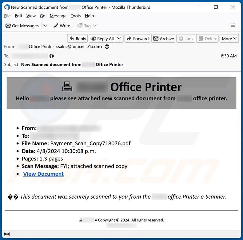 Office Printer email scam (2024-04-09)